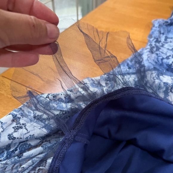 Betsey Johnson Juniors Tank Lace Blue Midi Dress Floral Lined Layered, Size 14 - Picture 8 of 9